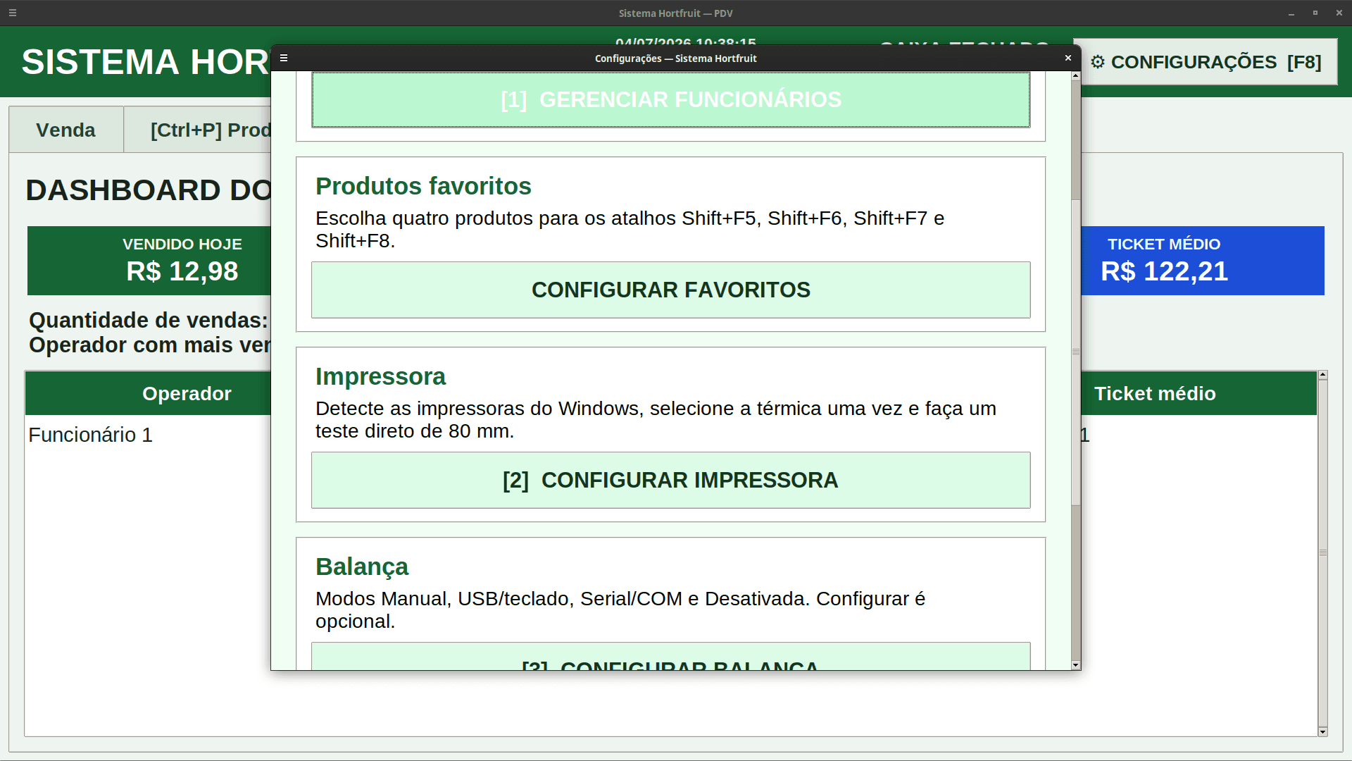 Configurações do Sistema Hortifruti