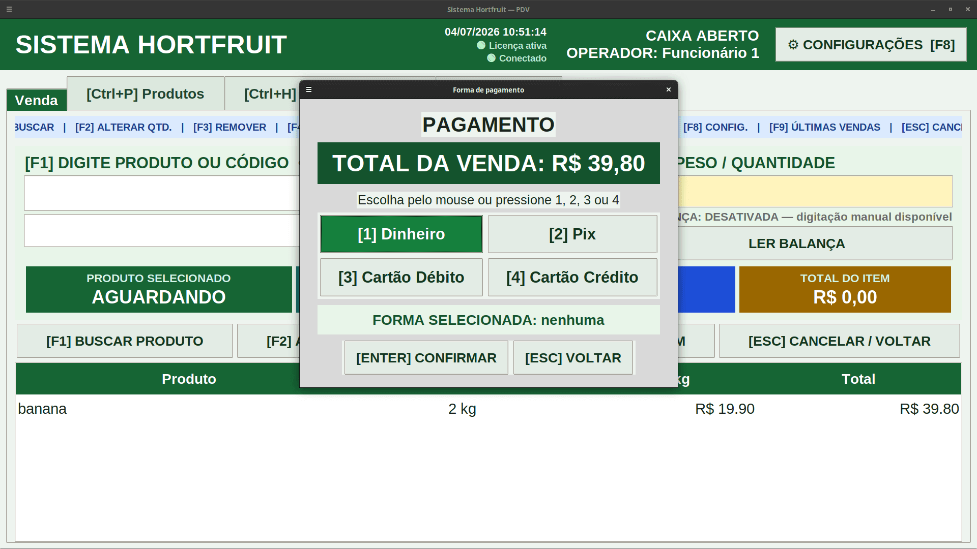Formas de pagamento do Sistema Hortifruti