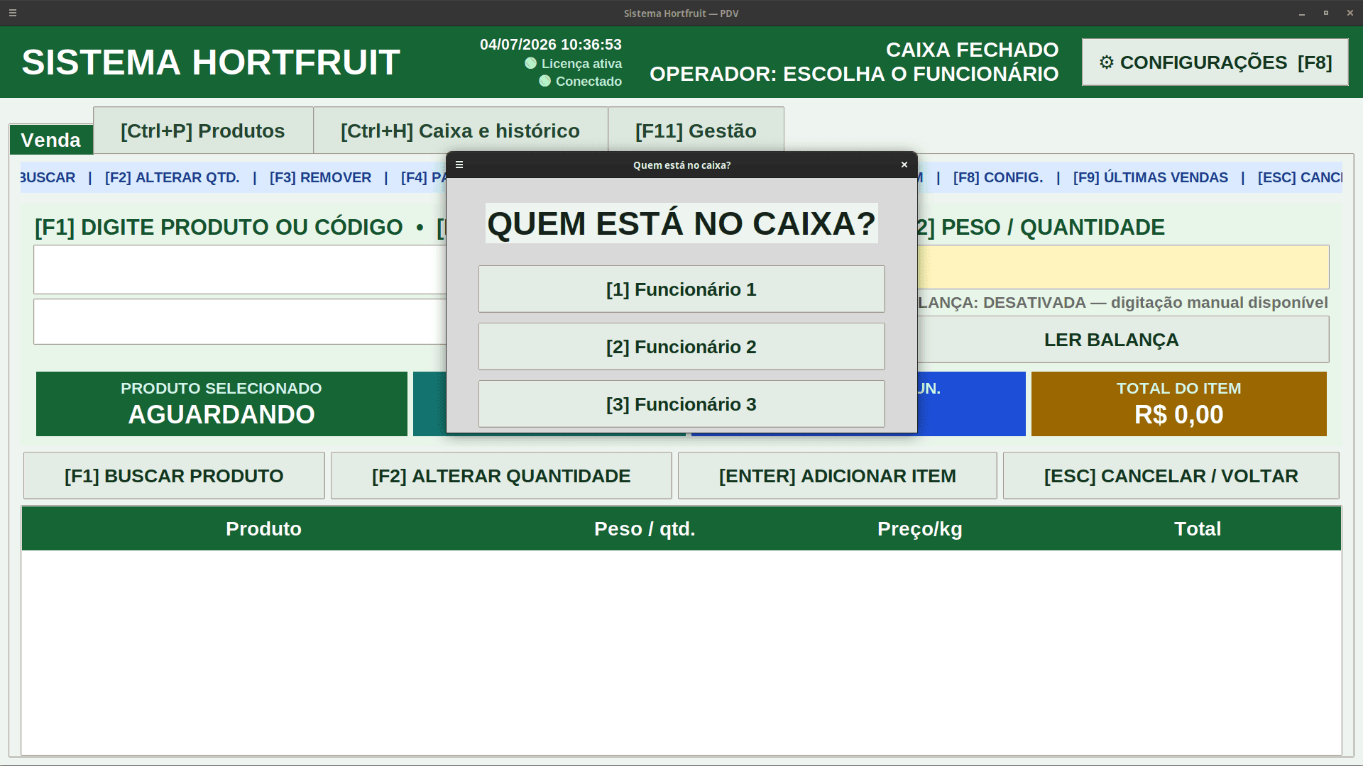 Login do Sistema Hortifruti