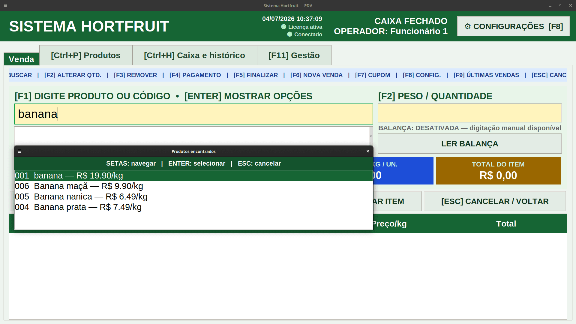 Pesquisa de produtos do Sistema Hortifruti